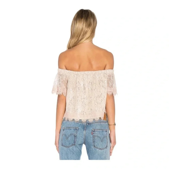 Revolve Endless Rose Off The Shoulder Shimmer light pink & silver top size M NWT - Picture 7 of 16